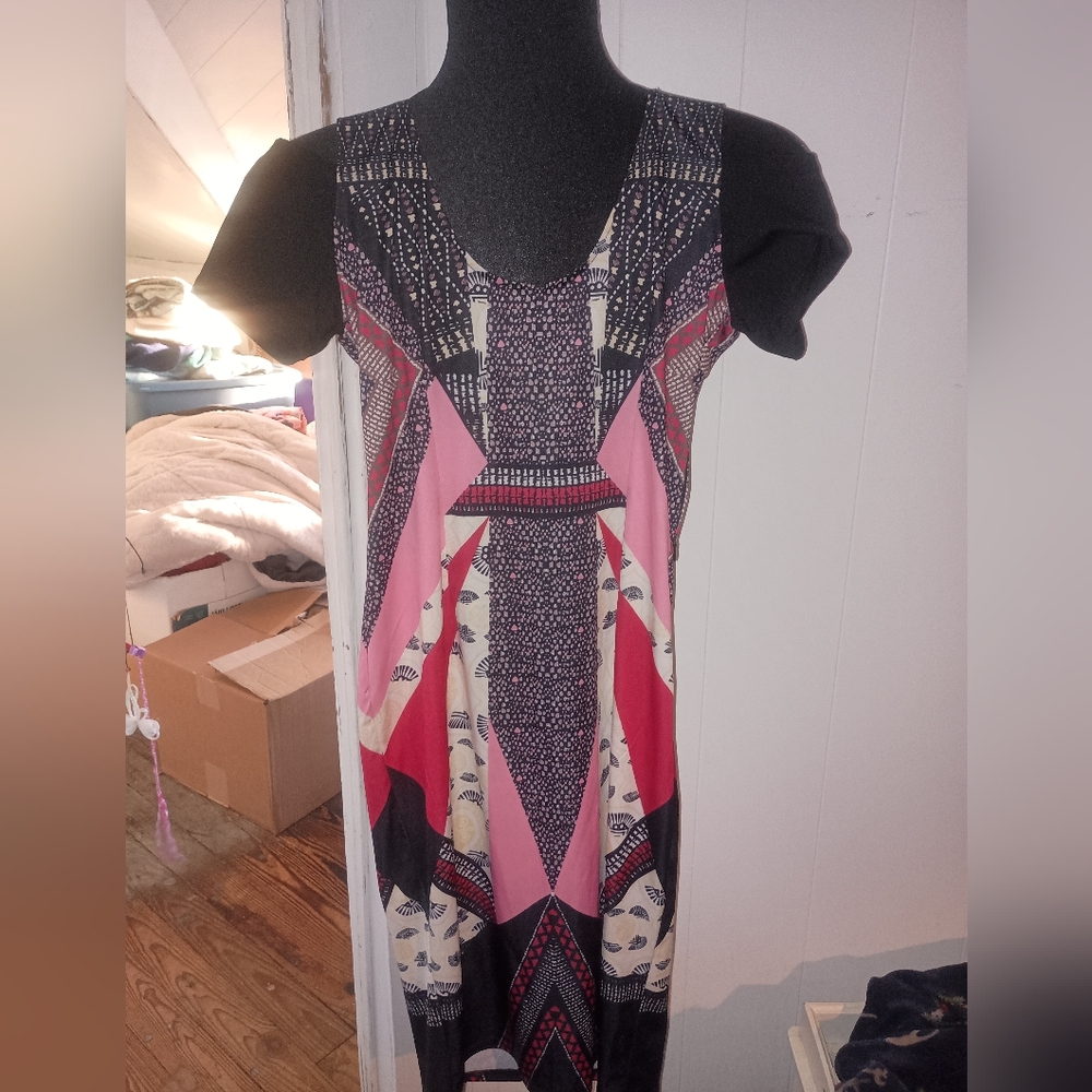 Asian inspired Patchwork Dress with Asian Fans